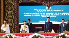 Paripurna DRPD Provinsi Jambi Penyampaian Pidato Sambutan Gubernur Jambi Periode 2025-2030. FOTO : HMS
