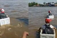Fadli Zon Syok Lihat Video Siswa Menyeberang Sungai Pakai Styrofoam. (Twitter/@UmarChelsea_70/suara.com)