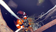 Personel Tim SAR Gabungan mengenakan peralatan khusus Confined Space Rescue (CSR) saat mengevakuasi korban yang terjebak di dalam palka Tongkang KM TS Daya Niaso di aliran Sungai Batanghari, Kawasan Niaso, Kabupaten Muaro Jambi, Rabu (20/05/2026). Tiga orang pekerja dilaporkan meninggal dunia akibat diduga menghirup gas beracun di dalam lambung kapal tersebut. (Foto: Dok. Basarnas Jambi)