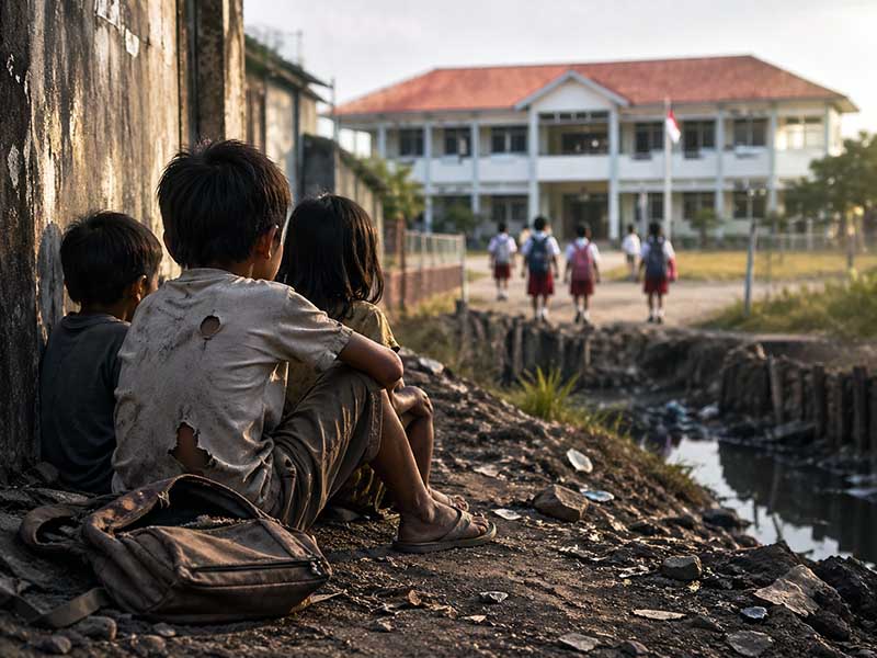 Megahnya gedung tidak selalu mencerminkan kesejahteraan penghuninya. Di balik tembok sekolah yang rapi, masih ada anak-anak yang tertinggal di tepian, menatap masa depan yang terasa begitu jauh dari jangkauan. (FOTO : Dok. Istimewa/Lintastungkal)