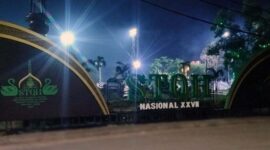 Penampakan Arena Utama Utama Pelaksanaan STQH Jambi di depan Bandara Sultan Thaha Jambi dari luar. FOTO : Tribunjambi.