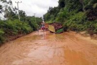 FOTO : Kondisi Jalan Kabupaten di di RT 19 Pal 27 dan 28 Desa Sungai Gelam, Kecamatan Sungai Gelam, Kabupaten Muaro Jambi becek dan berlobang.