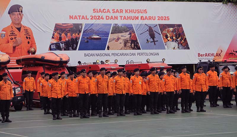 Basarnas Pusat Menggelar apel Siaga Khusus Natal 2024 dan Tahun Baru 2025 di lapangan Kantor Pusat Basarnas, Selasa (17/12/24). FOTO : HMS