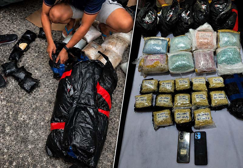 Dua Pelaku  S dan BS bersama barang bukti berupa 53.000 butir ekstasi yang dikemas dalam belasan paket plastik, ratusan cartridge Etomidate, serta dua unit telepon genggam yang berhasil diamankan oleh Satresnarkoba Polres Sarolangun. (FOTO : Dok. Res Sarolangun)