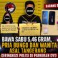 Sepasang Terduga pelaku peredaran narkotika jenis sabu berinisial AP (30) dan SN (33) saat diamankan di Mapolres Bungo beserta sejumlah barang bukti berupa paket sabu, alat hisap (bong), ponsel, dan plastik klip kosong siap edar yang disita petugas dari TKP parkiran penginapan OYO, Bungo Timur, Selasa (2/6/2026). (FOTO : Dok. Istimewa Polres Bungo)