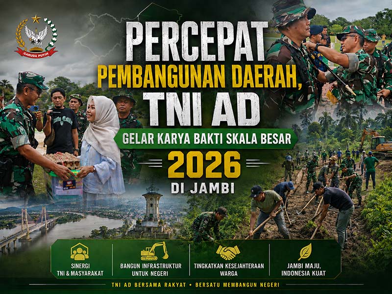 Danrem 042/Gapu, Brigjen TNI Nyamin, menyematkan pita tanda peserta kepada perwakilan prajurit saat memimpin Upacara Pembukaan Karya Bakti Skala Besar TNI AD TA 2026 di Lapangan Gunung Kembang, Kabupaten Sarolangun, Jambi, Jumat (29/5/2026). (Foto: Dokumentasi Penrem 042/Gapu)
