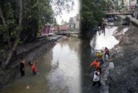 Petugas Dinas Lingkungan Hidup saat membersihkan Anak Sungai di Kabupaten Tanjung Jabung Barat, Provinsi Jambi secara bertahap. FOTO : Doc DLH