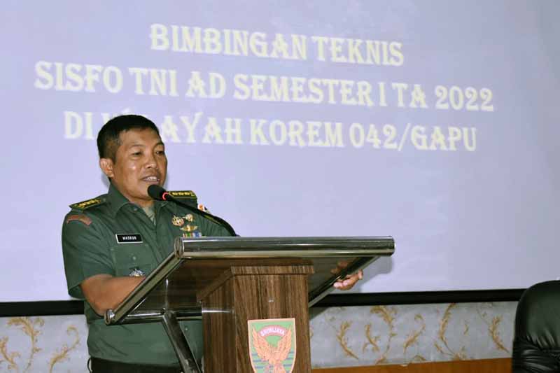 Korem 042/Gapu Gelar Bimtek Sisfo TNI AD Semester 1 Tahun 2022
