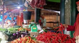 Salah seorang Pedagang di Pasar Parit 2, Kelurahan Tungkal III, Kecamatan Tungkal Ilir, Kabupaten Tanjung Jabung Barat, Jambi saat menggelar Dagangan, Rabu (22/6/22). FOTO : lintastungkal