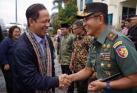 Danrem 042/Gapu Brigjen TNI Nyamin, S.I.P., M.M. (kanan) menyambut hangat kedatangan Menteri Lingkungan Hidup Dr. Hanif Faisol Nurofiq di Bandara Sultan Thaha, Jambi, Sabtu (11/4/2025). Pertemuan ini menegaskan komitmen TNI dalam mengawal program strategis nasional di bidang pelestarian lingkungan di wilayah Jambi. (FOTO : Dok. Penrem Gapu)