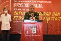 JAMBI - Komandan Korem 042/Gapu, Brigjen TNI M.Zulkifli Saat Sambutan Membuka Musprov Persatuan Penembak Indonesia (Perbakin) Jambi di salah satu Hotel di Kota Jambi, Sabtu (24/10/20).