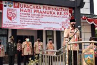 FOTO - Danrem 042/Gapu Brigjend TNI M. Zulkilfi Mimpin Upacara Hari Pramuka Ke 59 tahun 2020 di Lapangan Kwartir Daerah Gerakan Pramuka Jambi, Jumat (14/08/20).