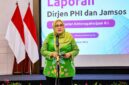 Direktur Jenderal PHI dan Jamsos Kemnaker, Indah Anggoro Putri, menegaskan pentingnya sinergi kepesertaan BPJS Ketenagakerjaan dan Kesehatan agar para pekerja dapat mengakses manfaat penuh Program Jaminan Kehilangan Pekerjaan (JKP) secara optimal. (Foto: Dok. Biro Humas Kemnaker)
