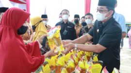 Bupati Tanjung Jabung Barat H. Anwar Sadat saat Tinjau Bazar Minyak Goreng Murah Pagyluyuban Sinar Mas Jambi di Tebing Tinggi. FOTO ; IST.