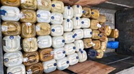 Barang Bukti 50 Jerigen Masing-masing Berisi + 30 LIter BBM Solar Subsidi yang Diamankan Unit Tipidter Sat Reskrim Polres Merangin wilayah Desa Danau, Kecamatan Nalo Tantan, Kabupaten Merangin, Selasa (17/10/23). FOTO : HUMAS
