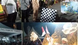 Bupati Tanjung Jabung Barat H. Anwar Sadat didampingi Kepala Disparpora dan Kominfo melepas peserta Festival Arakan Sahur, Sabtu (1/4/23) malam. FOTO : LT