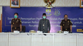 FOTO : Sosialisasi Pencegahan Perbuatan Tindak Pidana Korupsi Pendampingan dan Pengamanan Kegiatan dan Relokasi untuk Anggaran Penanganan Covid-19 Provinsi Jambi di Ruang Pola Kantor Gubernur Jambi, Kamis (03/09/20).