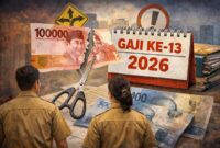 MENANTI GAJI KE-13: Akankah pencairan Gaji ke-13 tahun 2026 berjalan sesuai harapan? Ilustrasi ini menggambarkan kompleksitas regulasi dan perhitungan nilai riil tunjangan yang diterima abdi negara di tengah situasi ekonomi yang dinamis. (FOTO : Dok. Istimewa/LT)