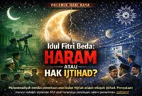 "Haram atau Hak? Polemik penetapan Idulfitri kembali memanas setelah muncul pernyataan haram bagi pihak yang mendahului pemerintah. Ketua Umum PP Muhammadiyah, Prof. Haedar Nashir, menegaskan bahwa negara tak boleh intervensi ranah ibadah yang didasarkan pada ijtihad ilmiah." (FOTO : Ilustrasi LT)