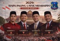 ETALASE POLITIK: Poster digital yang beredar luas di jagat maya mencoba membedah profil kandidat Bupati Tanjab Barat 2029 dengan berbagai label sosial. Fenomena ini menjadi pisau bermata dua: memberikan ruang transparansi bagi rakyat, namun sekaligus menguji konsistensi fokus pejabat petahana yang saat ini masih menjabat. (FOTO : Dok. Istimewa/Ilustrasi)