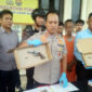 FOTO : Kapolres Tanjab Barat, AKBP Guntur Saputro, S.IK, MH Saat Pres Ril8s Kepada Awak Media di Mapolres, Selasa (10/03/20).