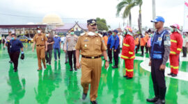 Wabup, Kapolres dan Dsndim Pimpin Penyemprotan Massal Disinfektan di Tanjabbar