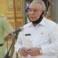 FOTO : Bupati Tanjab Barat Dr. H. Safrial pada Apel Pelepasan Kegiatan Menwa Tanjab Barat Peduli Covid-19 di Balai Pertemuan Kantor Bupati, Rabu (17/06/20).