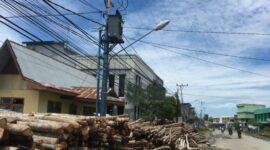 Salah Satu Tiang PLN yang ada di Sepeanjang Jalan Patunas-Panglima Cama-Roro. FOTO : Istimewa.