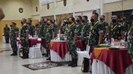 Danrem 042/Garuda Putih Brigjen TNI Supriono Ketika Ikuti Rapim Kodam II/Swj di Gedung Sudirman Makodam II/Swj Jln. Jenderal Sudirman KM 2,5 Palembang, Kamis (17/3/22). FOTO : PENREM.
