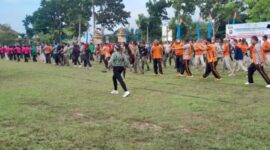 Senam Sehat Hari Bhayangkara ke 76 di Mapolres Muaro Jambi, Sabtu (11/6/22). FOTO : Noval.