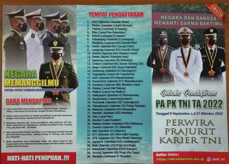 Pendaftaran Perwira PK TNI 2022 Resmi Dibuka, Ini Persyaratnya