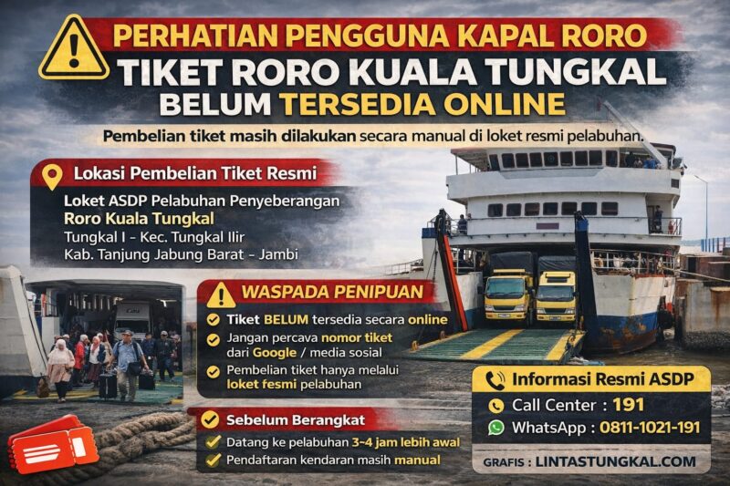 Tiket Roro Kuala Tungkal Belum Tersedia Online, Masyarakat Diminta Waspada Penipuan. FOTO : LT