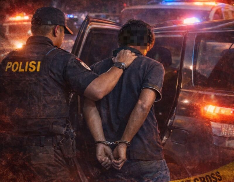 Personel Satreskrim Polres Tanjab Barat mengamankan SO (39) sesaat setelah penangkapan di Jalan Sriwijaya, Kuala Tungkal, Selasa (7/4/2026) malam. SO diringkus akibat melakukan pencurian uang tunai senilai Rp3,2 juta di sebuah toko buah dengan memanfaatkan kelengahan penjaga. (Foto: Dok. Humas Polres Tanjab Barat)