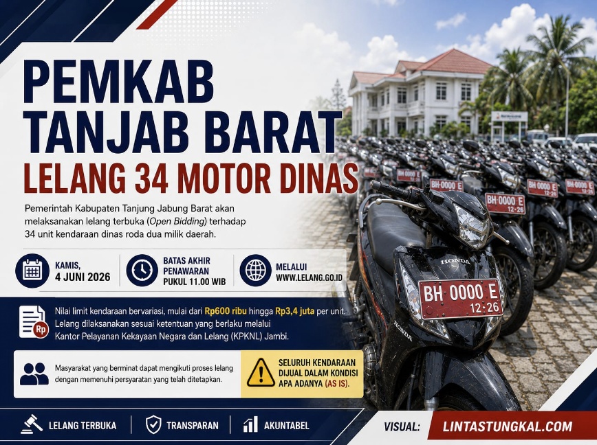 Pemerintah Kabupaten Tanjung Jabung Barat akan melaksanakan lelang terbuka (Open Bidding) terhadap 34 unit kendaraan dinas roda dua milik daerah. (FOTO: Dok. Istimewa LT)