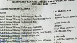 Lampiran Surat Keputusan DPP Partai NasDem perihal susunan pengurus DPD Partai NasDem Tanjab Barat. FOTO Ist