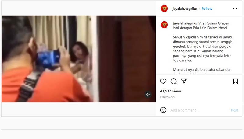 Viral! Di Instagram Suami di Jambi Grebek Istri dengan Pria Lain di Hotel. FOTO : Tangkapan Layar