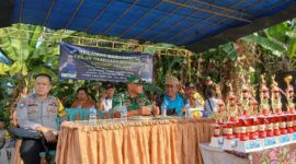 Camat Tungkal Ulu Nanda Liza bersama Danramil 419-02/Tungkal Ulu Kapten Inf Boimin dan Bhabinkamtibmas Desa Taman Raja Aipda Ferry. FOTO : LT