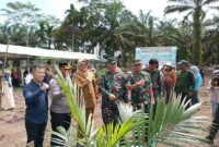 Pabungdim 0419/Tanjab, Bupati, Kapolres Tanjab Timur Foto Bersama Letjen TNI Kunto Arief Wibowo usai penanaman Sawit (Pentjb)