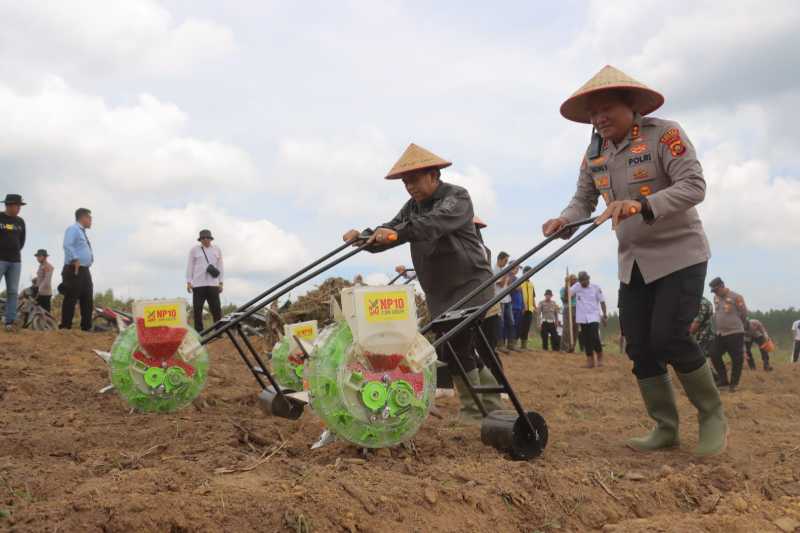 AKBP Agung Basuki Bersama Asisten II Setda Tanjab Barat Firdaus Khatab dan Pihak Terkait Saat Menanam Jagung (hms) 