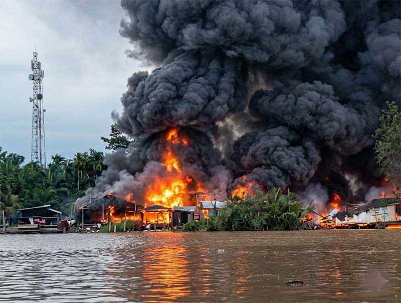 Kobaran Api Membakar Puluhan Kios di Pasar Teluk Nilau (LT)