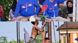 Bupati Tanjab Barat Anwar Sadat Didampingi Wakil Bupati Katamso Saat Menhadiri Panjat Batang Pinang (hms)