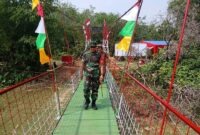 Pembangunan jembatan sepanjang 120 meter hasil program TMMD ke-129 Kodim 0416/Bute ini ditujukan untuk membuka akses keterisolasian warga sekaligus mendukung fasilitas ke sekolah bagi anak-anak setempat diresmikan di Kabupaten Bungo, Jambi, Kamis (13/8/2026). (Foto: Dok. Korem 042/Gapu)
