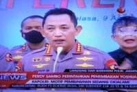 Kapolri Jenderal Listyo Sigit Prabowo saat konferensi pers di Rupatama Mabes Polri, Jakarta, Selasa (9/8/22) malam. FOTO : Tangkapan Layar