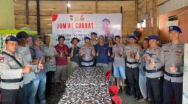 Kegiatan Jum'at Curhat Satpolair Polres Tanjung Jabung Barat Polda Jambi bersama Nakhoda dan ABK Kapal di Pelabuhan Tanggo Rajo Ulu, Jum'at (31/3/23). FOTO : Humas