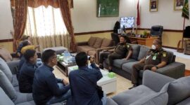 PWI Tanjab Barat saat melakukan Audiensi disambut langsung oleh Kajari Tanjung Jabung Barat Marcelo Bellah didampingi Kasi Intelijen Muhammad Lutfi, Senin (26/9/22). FOTO : Ist