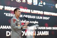 Kapolda Jambi Irjen Pol Drs Rusdi Hartono Saat Sambutan Pembukaan Rakor Lintas Sektoral Kesiapan Operasi Lilin Pengamanan Natal dan Tahun Baru. FOTO : HSM