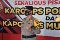 FOTO : Kapolda Jambi Irjen Pol A. Rachmad Wibowo, SIK Saat Memimpin Sertijab Kapolres Muaro Jambi dan sertijab untuk sejumlah jabatan pejabat di Polda Jambi, Senin (14/06/21).