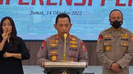 Kapolri Jenderal Pol Listyo Sigit Prabowo saat konfrensi pers di Mabes Polri, Jumat (14/10/22). FOTO : Tangkapan Layar