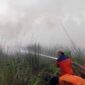 Petugas Gabungan sedang melakukan upaya pemadaman Api yang muncul di Lahan Betara 10. FOTO : Dok BPBD