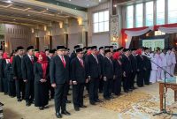 Ratusan Pejabat Kota Jambi Saat Mengikuti Upacara Pelantikan oleh Wali Kota Jambi, Maulana di Aula Griya Mayang,Kamis (02/10/25) siang. FOTO : KOMINFO